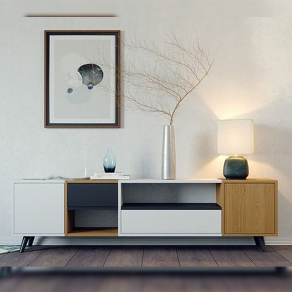 وحدة تليفزيون أبيض و بيج 180×55×40 سم